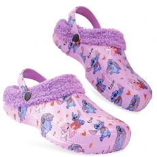 Stitch Clogs for Women Teenagers, Fleece Lined - Stitch Gifts (Purple, 6/7 UK)