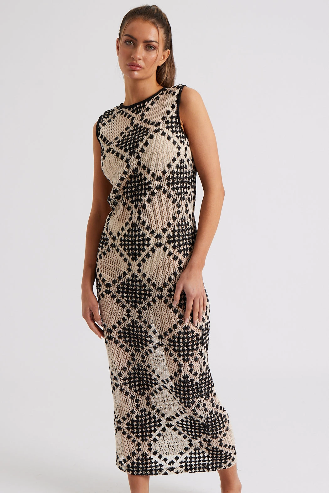 Stitchy Mono Racer Maxi Dress Black /