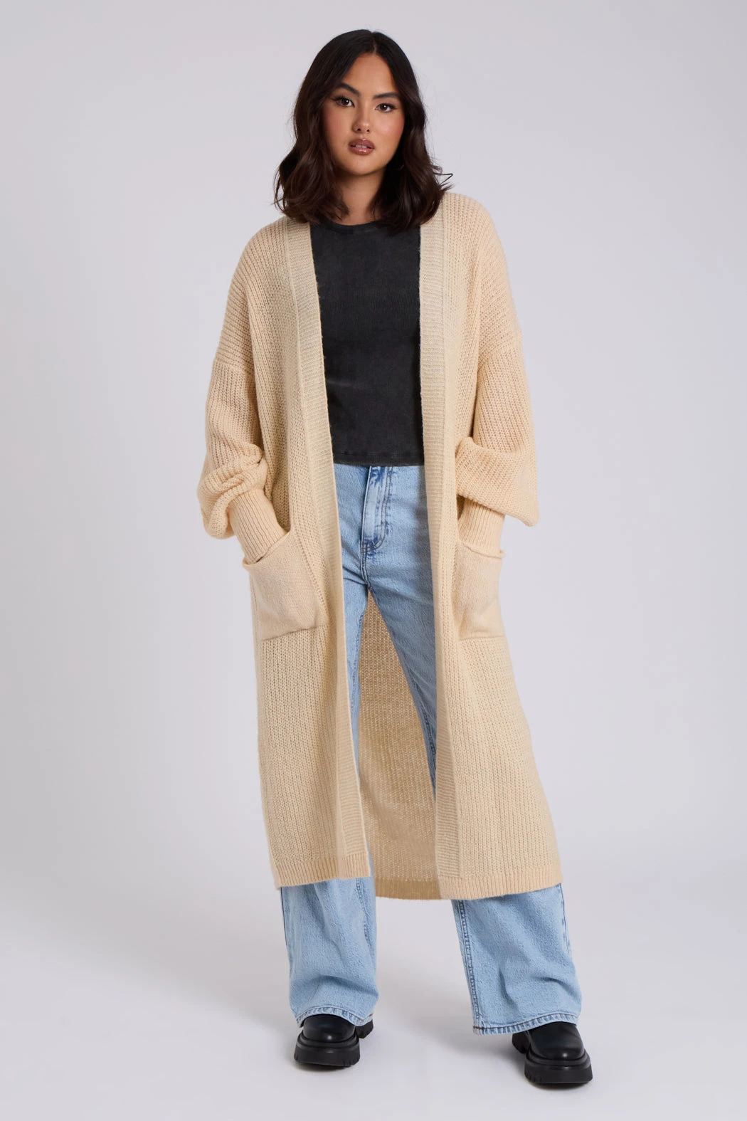 Stone Chunky Longline Cardigan /