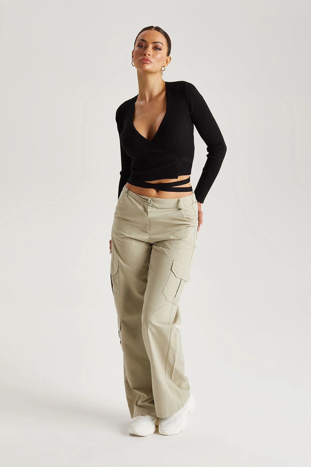 Stone Formal Wide Leg Cargo Trouser /