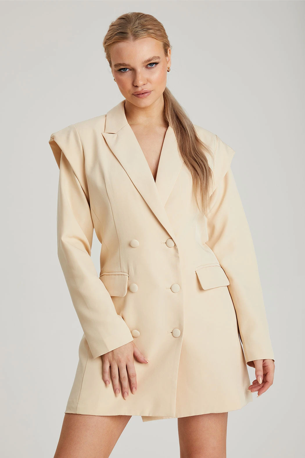 Stone Power Shoulder Blazer Dress /