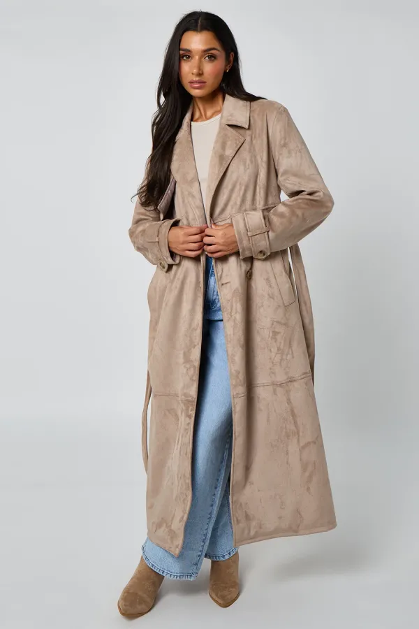 Stone Suede Trench Coat