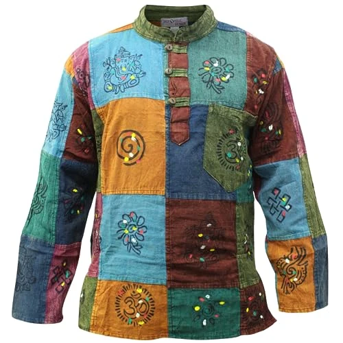 Stonewashed Patchwork Hippie Shirt, 4XL, Multicoloured