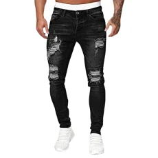 Straight Leg Jeans Men Sexy Stretch Cotton Squatting Pants with Pockets Normal Waist Lined Quick Dry Walking Exercise Black/Charcoal/Sport Grey Black Jeans Men Skinny