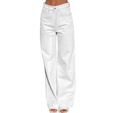 Straight Leg Pants for Women，High Waist Solid Color Button Zip Slim Straight Trousers，Washed Jeans Kpop Style Denim Overalls Sweatpants Fashion Casual Street Trousers