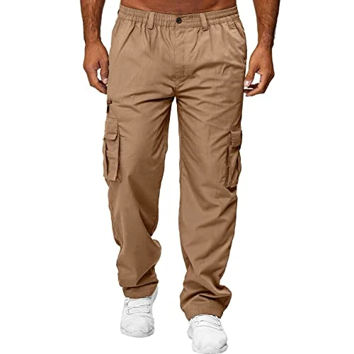 Straight Leg Pants Sports Overalls Multi-Pocket Fitness Pants Men Pants Men Pants Online Sales Stores, khaki, L