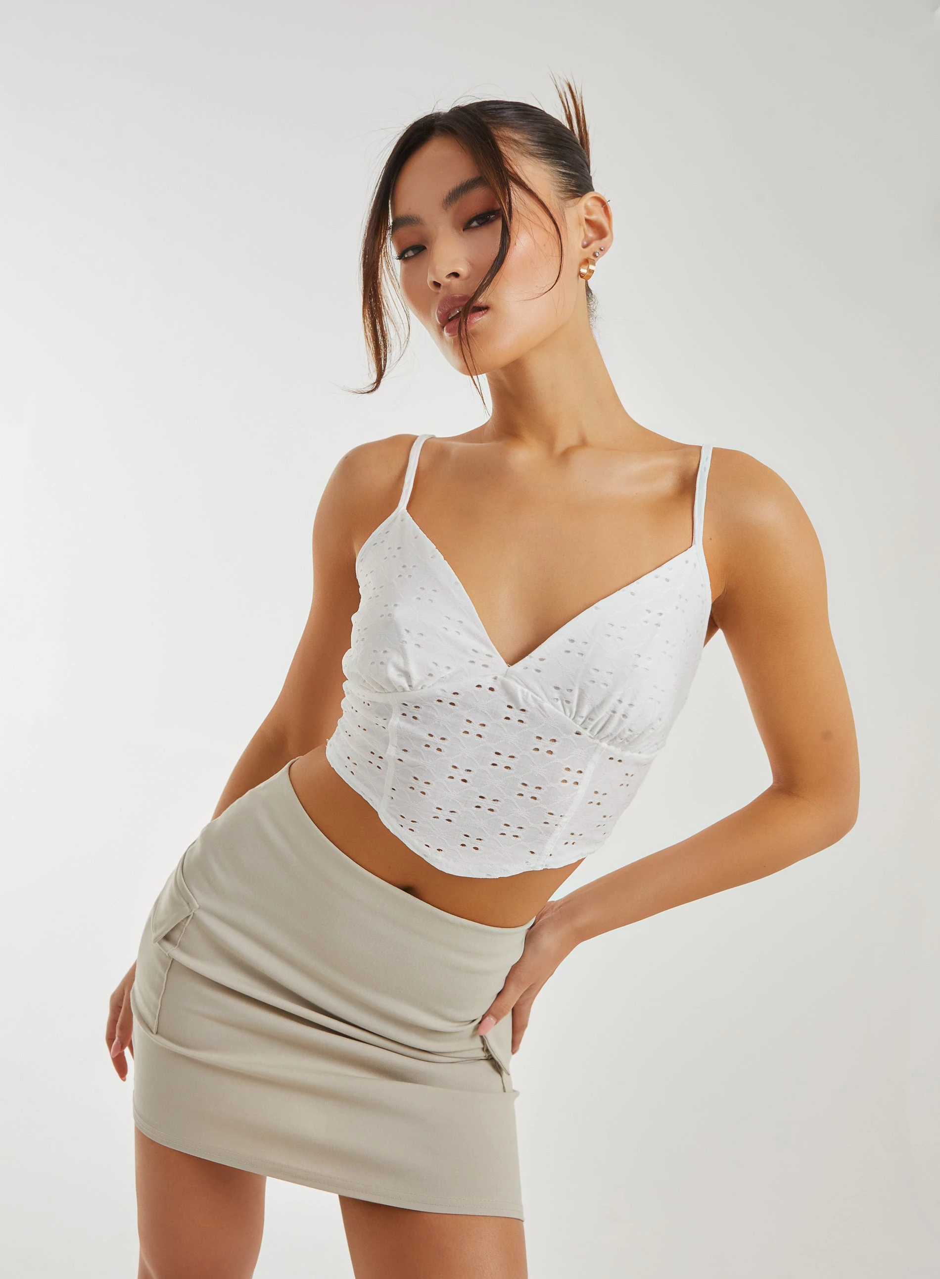 Strappy Broderie Crop Top IVORY