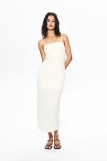 Strappy Gathered Midi Dress - Ecru