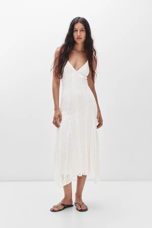 Strappy Lace Midi Dress - Ecru