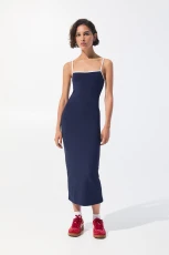 Strappy Midi Dress With Cut-Out - Navy