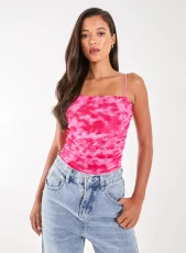 Strappy Printed Floral Bodysuit PINK Strappy Printed Floral Bodysuit PINK
