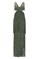 Strappy Tiered Fringe dress Green Size