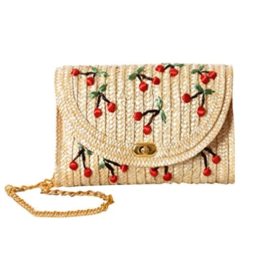 Straw Shoulder Bag Cherry Print Bags For The Beach/Holiday/Vacation (Cherry)