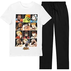 Street Fighter Character Grid Lounge Pants Mens Pyjamas Set-L White Street Fighter Character Grid Lounge Pants Mens Pyjamas Set-L White