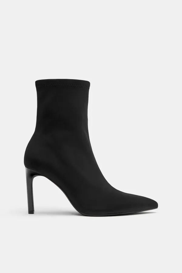Stretch High-Heel Ankle Boots - Black