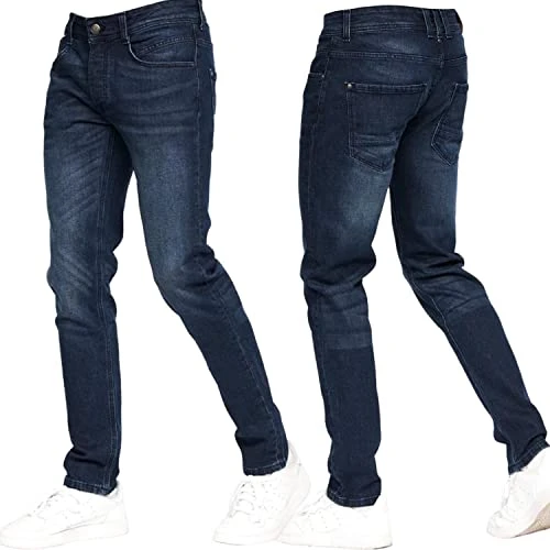 Stretch Slim Fit Jeans Mens Denim Designer Trousers Pants by JeanBase Dark Wash 34W X 30L