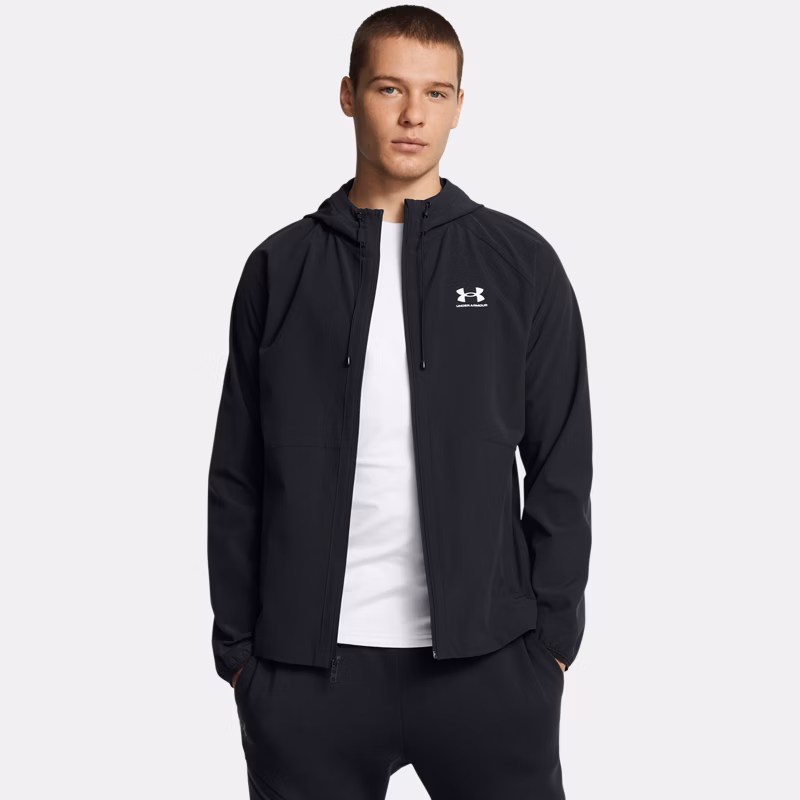 Stretch Woven Mens Windbreaker Black / White - Black