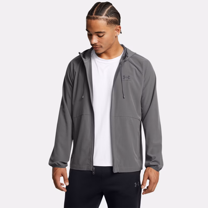 Stretch Woven Mens Windbreaker Castlerock / Black Gray