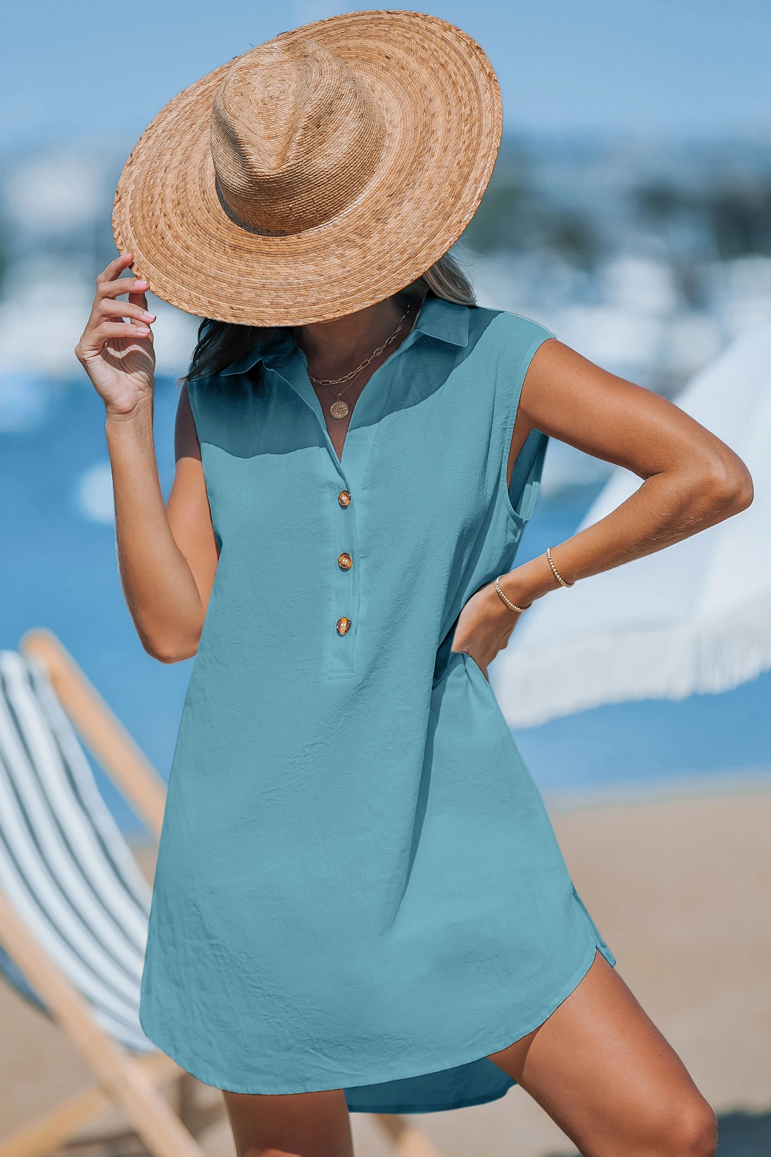 Strictly Business Teal Cover-Up Mini Dress - Blue
