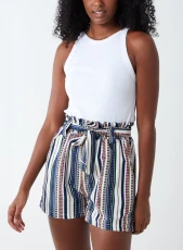 Stripe Belted Shorts  - S  - NAVY