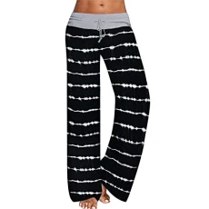 Stripe Yoga Pants Lounge Trousers Wide Leg Smocked Waist Trousers with Drawstring Stretch Casual Bottoms Trousers for Womens Black Stripe Yoga Pants Lounge Trousers Wide Leg Smocked Waist Trousers with Drawstring Stretch Casual Bottoms Trousers for Womens Black