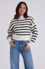 Stripe Zip Ribbed Cardigan /