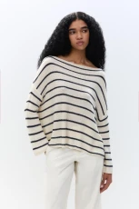 Striped Boat Neck Jumper - Ecru