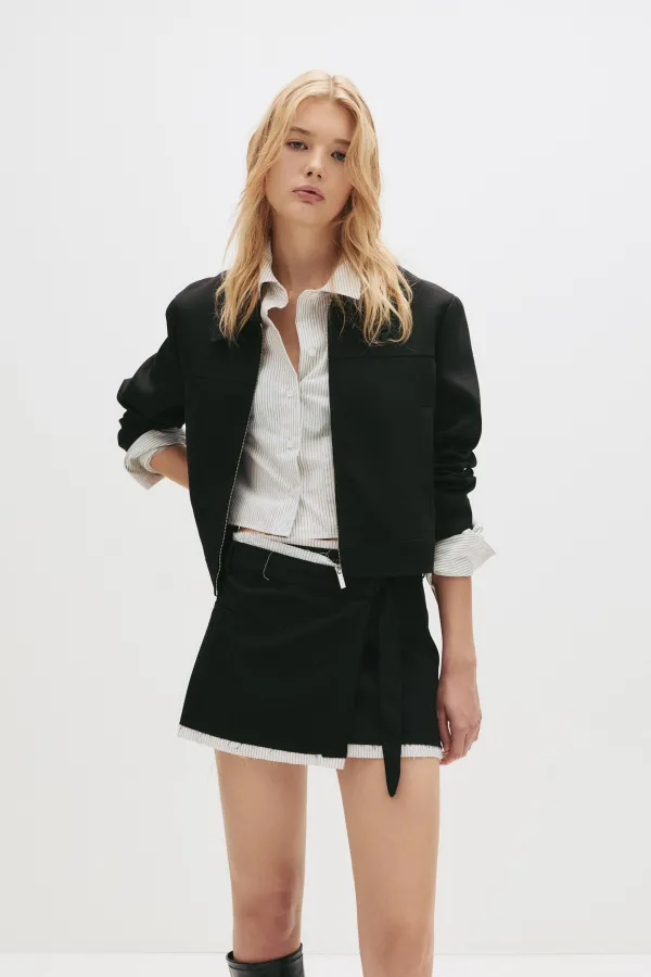 Striped Combination Pareo Mini Skirt - Black