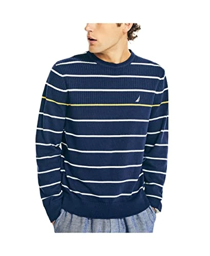 Striped Crew Neck Sweater, Navy Seas, L