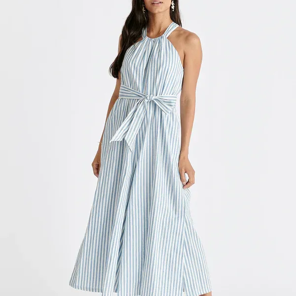 Striped halterneck cotton jumpsuit