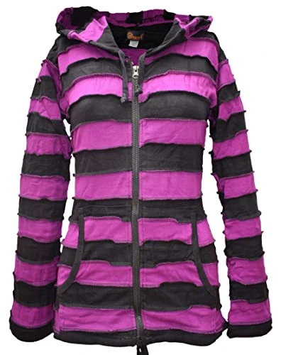 Striped Pixie Hooded Punk Hoodie Purple Black 10