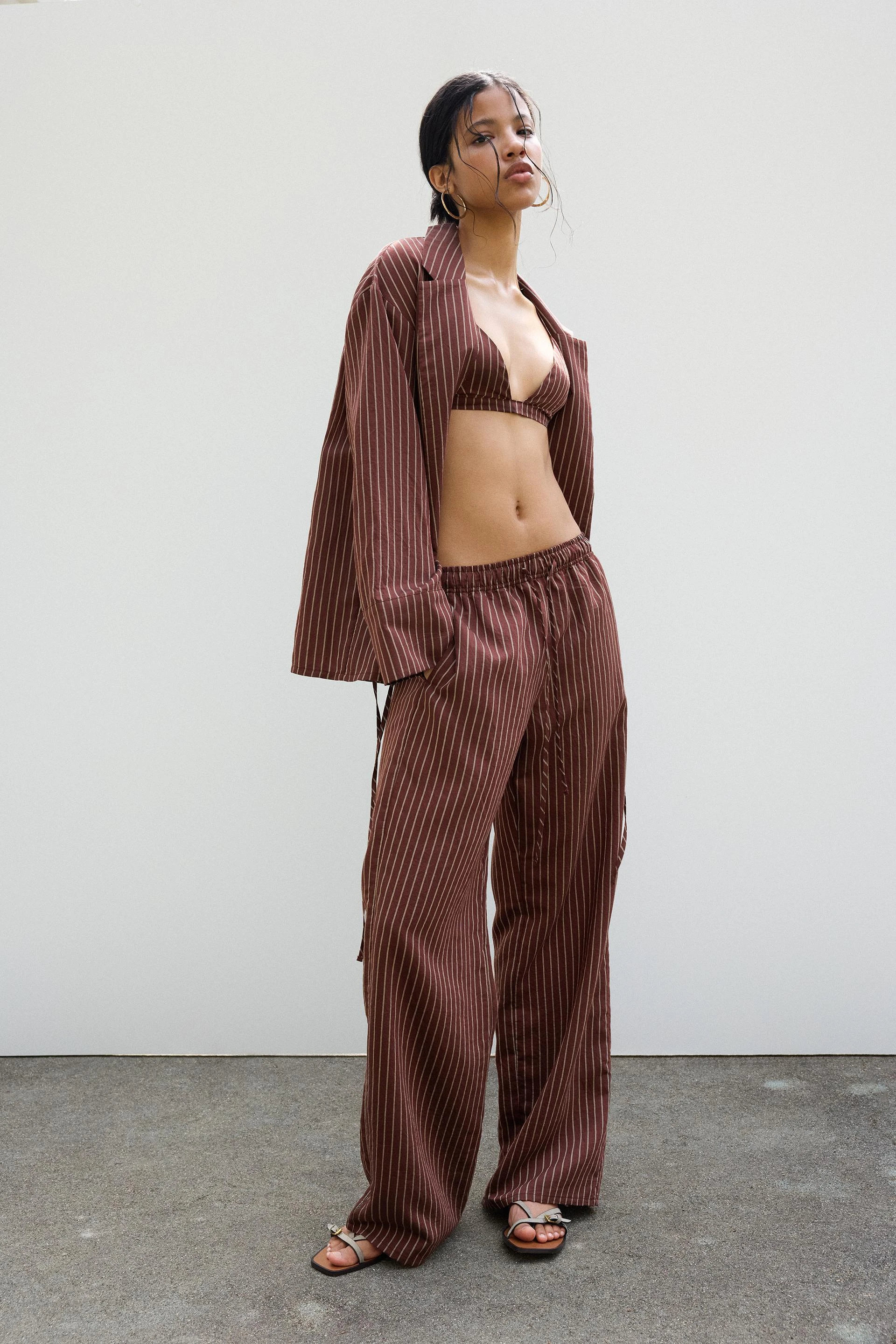Striped Pyjama tyle Trousers - Burgundy