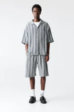 Striped Rustic Bermuda Jogging Shorts - Blue