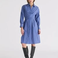 Striped shirt dress with waist tie