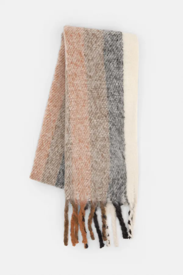 Striped Soft Touch Scarf With Fringing - Russet