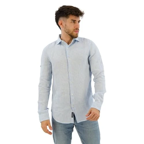 Studios Casual Linen Long Sleeve Shirt S Blue