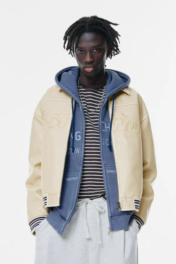 Stwd Leather Effect Jacket - Beige