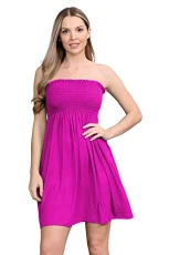 ® Stylish Bandeau Dress - Shirred Strapless Dresses for Women - Boob Tube Sheering Ruched Mini Dress - Perfect Women's Summer Dresses for UK Beachwear Cerise