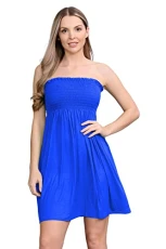® Stylish Bandeau Dress - Shirred Strapless Dresses for Women - Boob Tube Sheering Ruched Mini Dress - Perfect Women's Summer Dresses for UK Beachwear Royal Blue