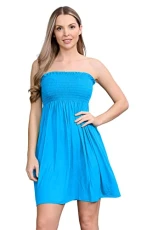 ® Stylish Bandeau Dress - Shirred Strapless Dresses for Women - Boob Tube Sheering Ruched Mini Dress - Perfect Women's Summer Dresses for UK Beachwear Turquoise