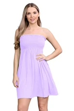 ® Stylish Bandeau Dress - Shirred Strapless Dresses for Women - Boob Tube Sheering Ruched Mini Dress - Perfect Women's Summer Dresses for UK Beachwear Lilac