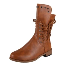 Suede Boots Women's Spring Autumn Winter Large Size Motorcycle Round Toe Low Heel Back Zipper Chunky Heel Mid Calf Boots Black 𝗣atent Boots Women (Brown, 4.5)