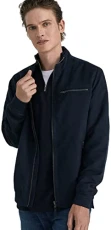 Suede Effect Jacket, Navy, Regular for Men, navy, M