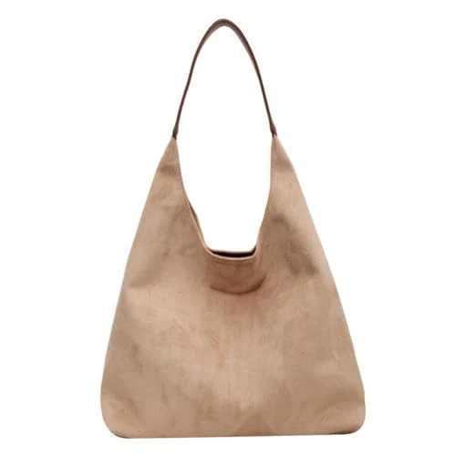 Suede Shoulder Bag, Suede Hobo Bag, Work Tote Bags for Women, Tote Handbag Bag Retro Suede Shoulder Bags Travel Shopping Bag (Off-White)