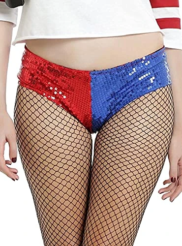 Suicide Squad Harley Quinn Costume Sequin Hot Pant Brief Underwear, Multi, Large