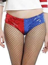 Suicide Squad Harley Quinn Costume Sequin Hot Pant Brief Underwear, Multi, Large Suicide Squad Harley Quinn Costume Sequin Hot Pant Brief Underwear, Multi, Large