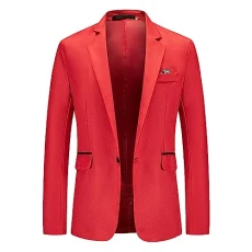 suit for men slim fit one button solid tuxedo acket business suits wedding party homecoming suits for men costume halloween, red, XL