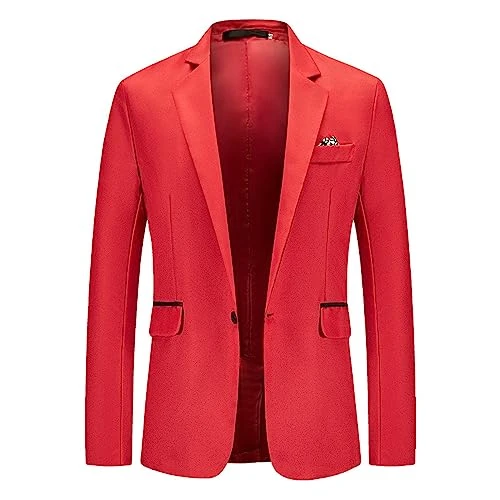 suit for men slim fit one button solid tuxedo acket business suits wedding party homecoming suits for men costume halloween, red, XL