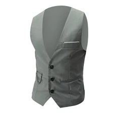 Suit Jacket for Men Elegant Wedding Waistcoat Classic Solid Color Casual Business Formal Vest Tuxedo Waistcoat with Pockets Classic Business Lightweight Vest, Grey, 4XL