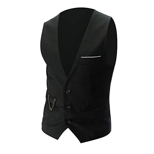 Suit Jacket for Men Elegant Wedding Waistcoat Classic Solid Color Casual Business Formal Vest Tuxedo Waistcoat with Pockets Classic Business Lightweight Vest, Black, XXL